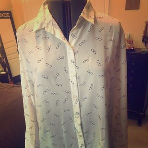 Cream w/ Black Glasses Button Down Blouse